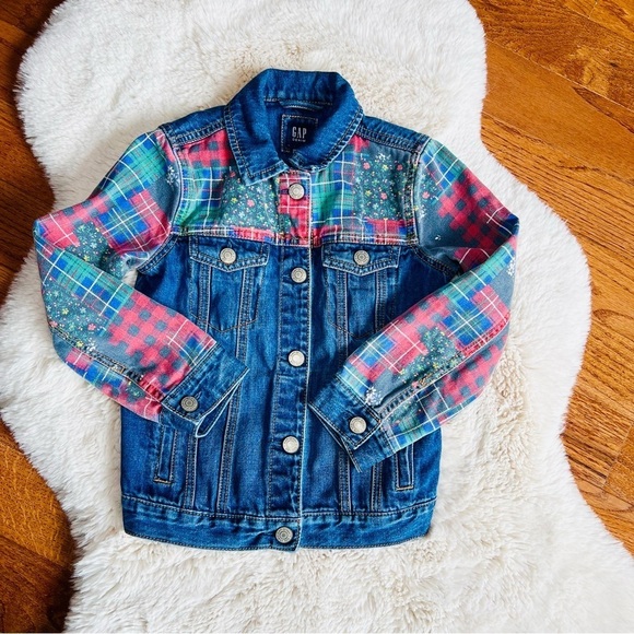 Gap Kids Plaid Floral Jean Jacket Girl Gap for Good - Picture 1 of 5